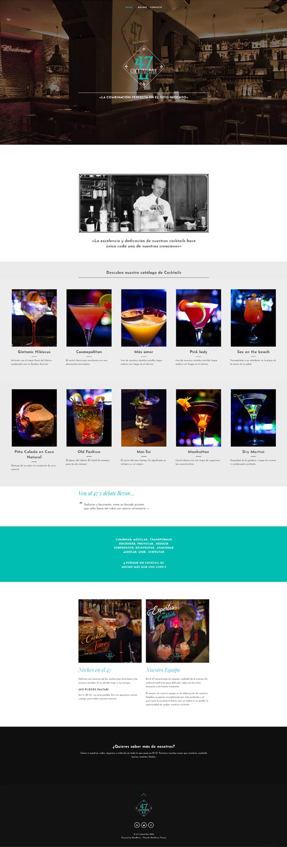 Grupo Dream: Diseño al completo de la web diseñada para el 47 cocktail bar