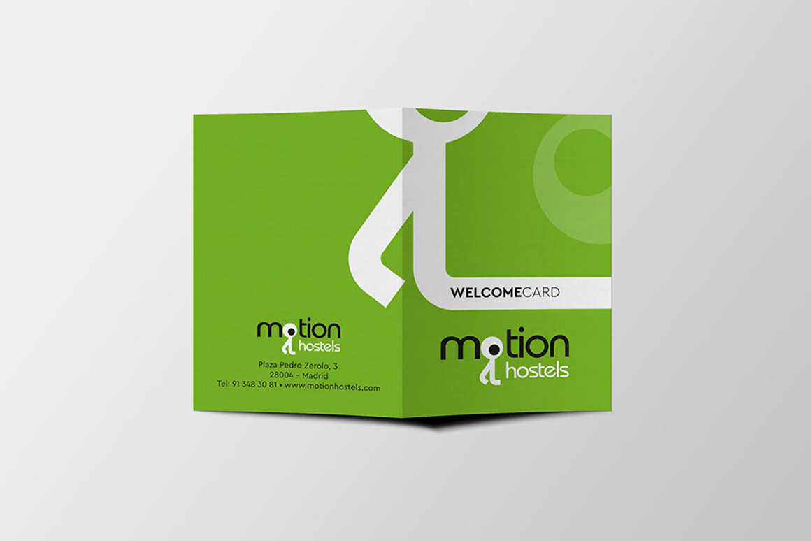 Grupo Dream Diseño y Producción dípticos welcome card para Motion Hostel
